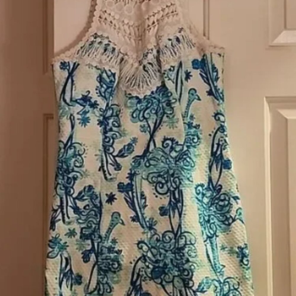 Lilly Pulitzer Lace Pearl Dress size 2 short dress blue white nautical beachy
